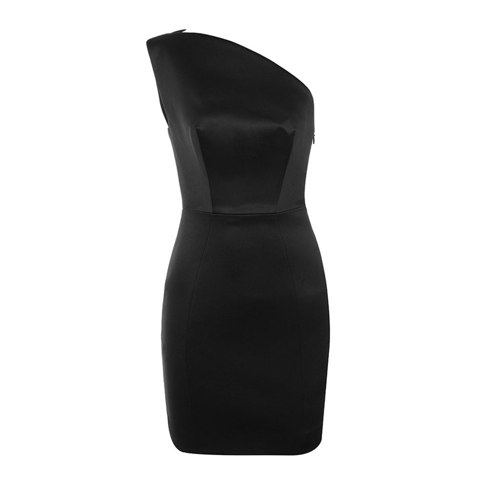 Black One Shoulder Bodycon Dress Mussecco 