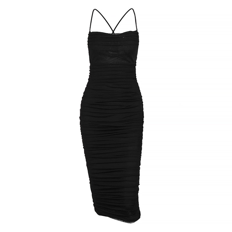 Mesh ruched midi dress – MUSSECCO