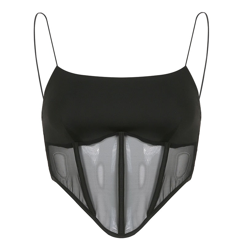 Black corset mesh crop top – MUSSECCO