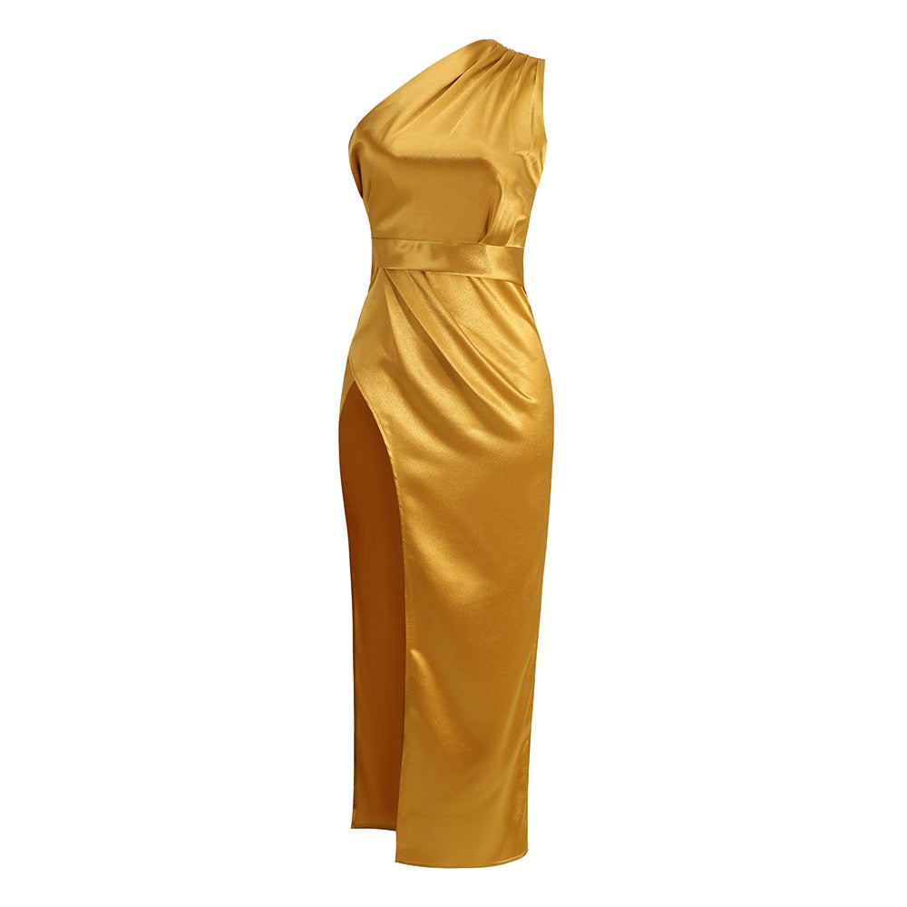 Gold satin maxi dress – MUSSECCO